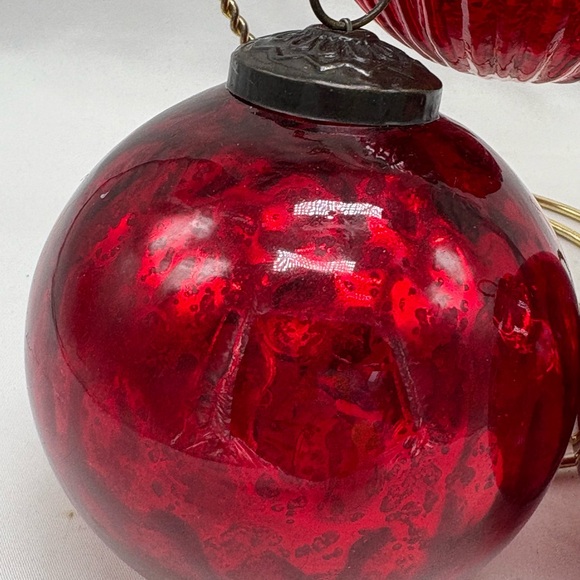 Lot Of 3 Kugel Style RED Mercury Crackle Glass Christmas Ornaments Heavy 4" - Picture 3 of 8